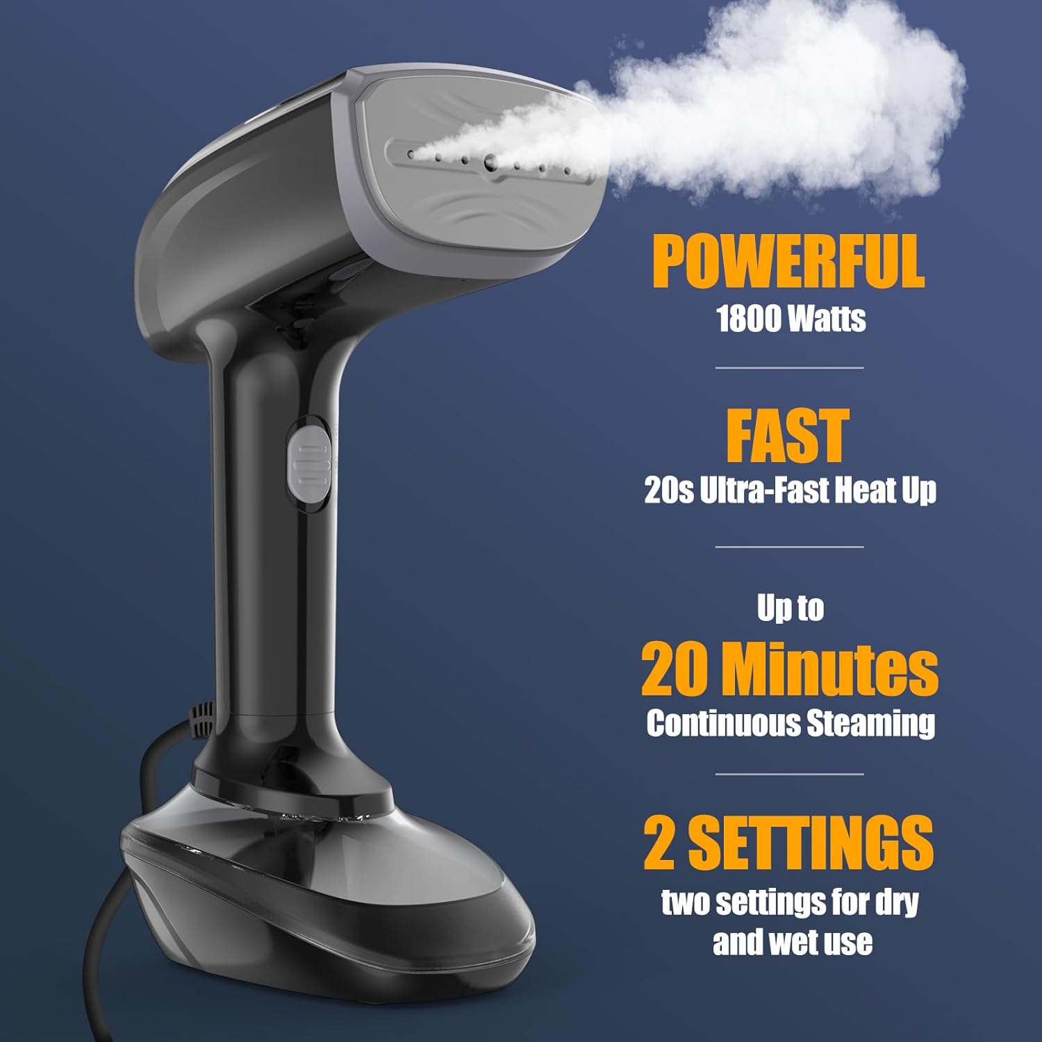 Aeroflux© Handheld Fabric Steamer – 1800W with Fast Ceramic Heat-Up Plate & 2-in-1 Ironing