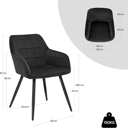Aeroflux Velvet Armchairs with Padded Seat and Metal Legs – Comfortable, Stylish Dining Chairs for Your Home