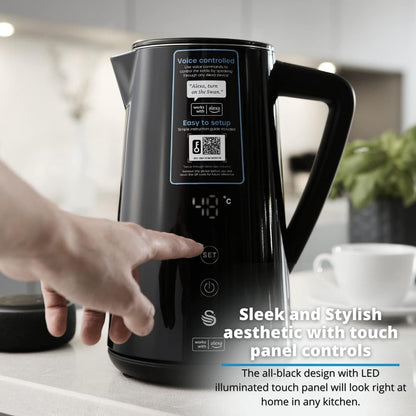 AeroFlux Smart Electric Kettle – 1.5L Stainless Steel, LED Touch Display, Keep Warm Function, Voice Control Ready – 1800W, Black