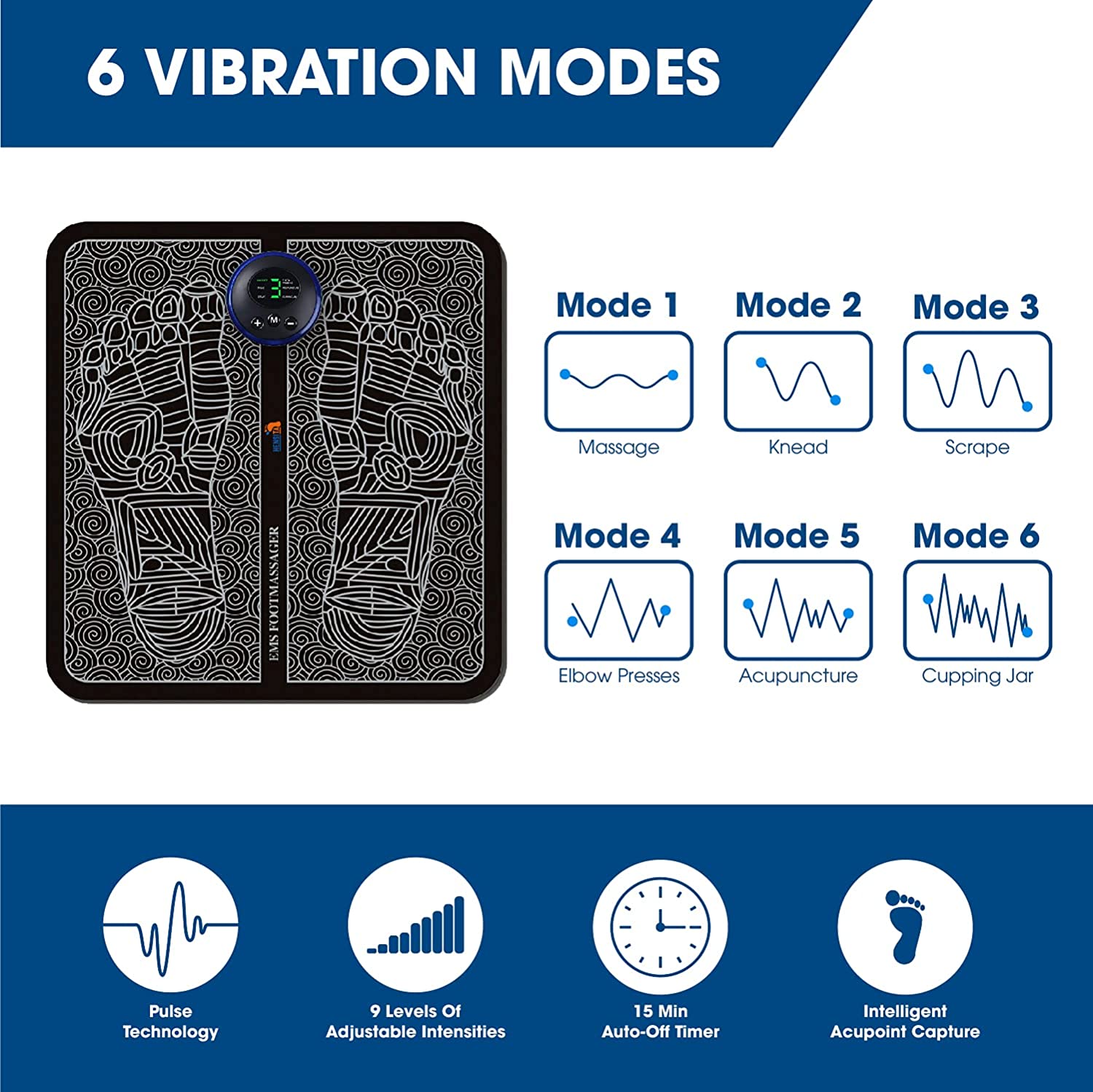 Aeroflux© EMS Foot Reflexology Massager for Feet Circulation: 6 Modes & 9 Intensities DPD2
