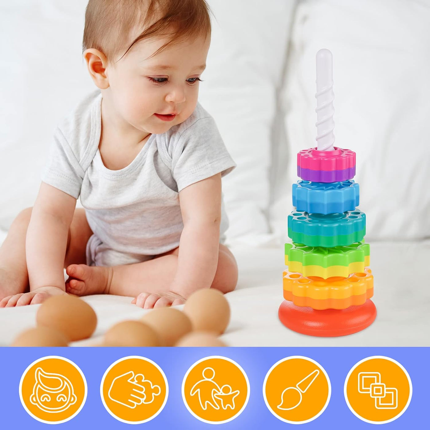 Aeroflux Baby Spinning Toy – Rainbow Stacking Sensory Spin Gears