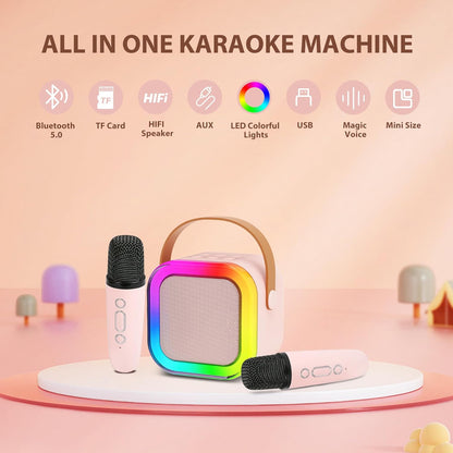 Aeroflux© Mini Karaoke Machines for Kids Adults W/2 Microphones, Portable Bluetooth Speaker, Voice Changing Effects