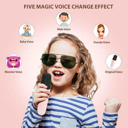 Aeroflux© Mini Karaoke Machines for Kids Adults W/2 Microphones, Portable Bluetooth Speaker, Voice Changing Effects