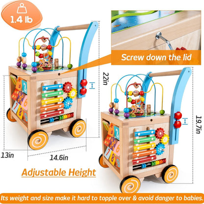 Aeroflux 9-in-1 Wooden Activity Cube Push Walker | Early Learning Educational Toy for Toddlers (12 Months – 4 Years)