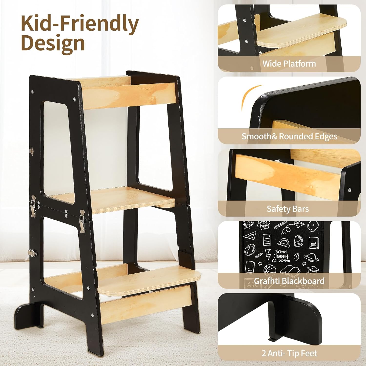 Aeroflux 3 in 1 Toddler Learning Tower With Safety Rail Mini Desk C aeroflux-3-in-1-toddler-learning-tower-with-safety-rail-mini-desk-c