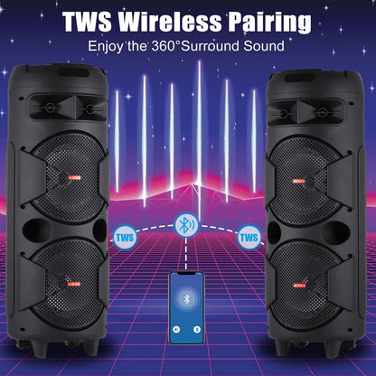 Aeroflux 8" Portable Bluetooth Party Speaker with Microphone and LED Light Display