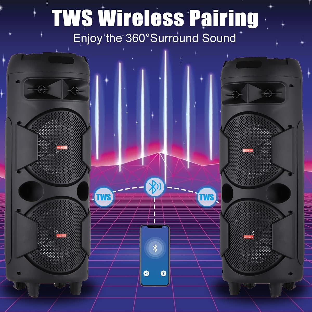 Aeroflux 8" Portable Bluetooth Party Speaker with Microphone and LED Light Display