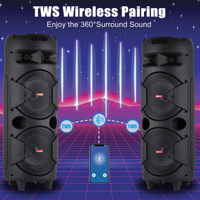 Aeroflux 8" Portable Bluetooth Party Speaker with Microphone and LED Light Display
