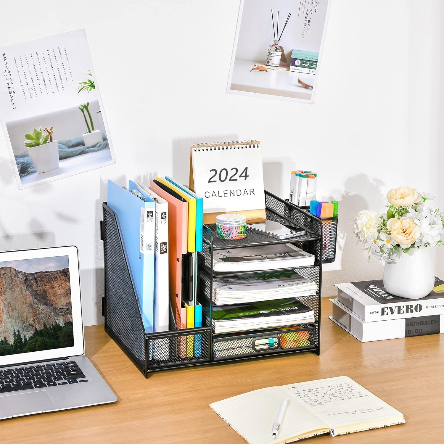 AeroFlux® 5-Tier Mesh Desk Organiser with Drawer & Pen Holders