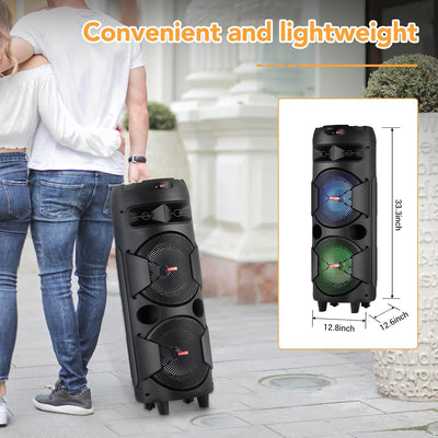 Aeroflux 8" Portable Bluetooth Party Speaker with Microphone and LED Light Display