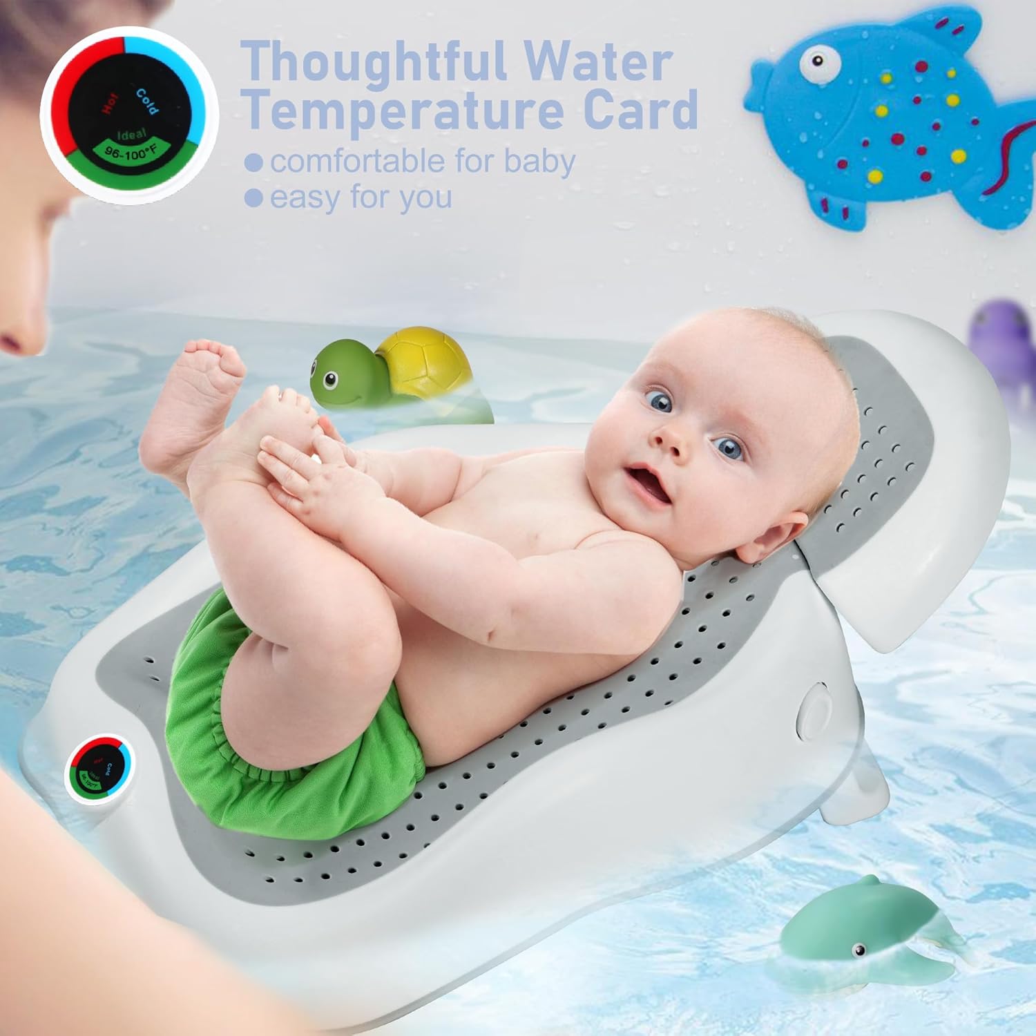 Aeroflux Collapsible Baby Bath Support Seat with Built-in Thermometer
