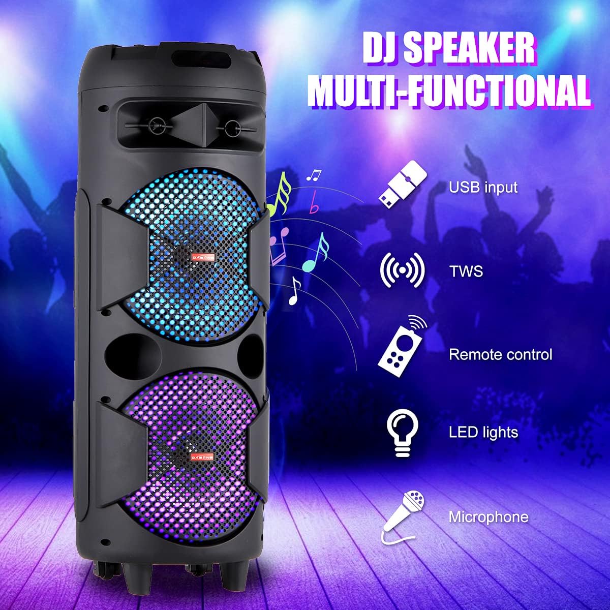 Aeroflux 8" Portable Bluetooth Party Speaker with Microphone and LED Light Display