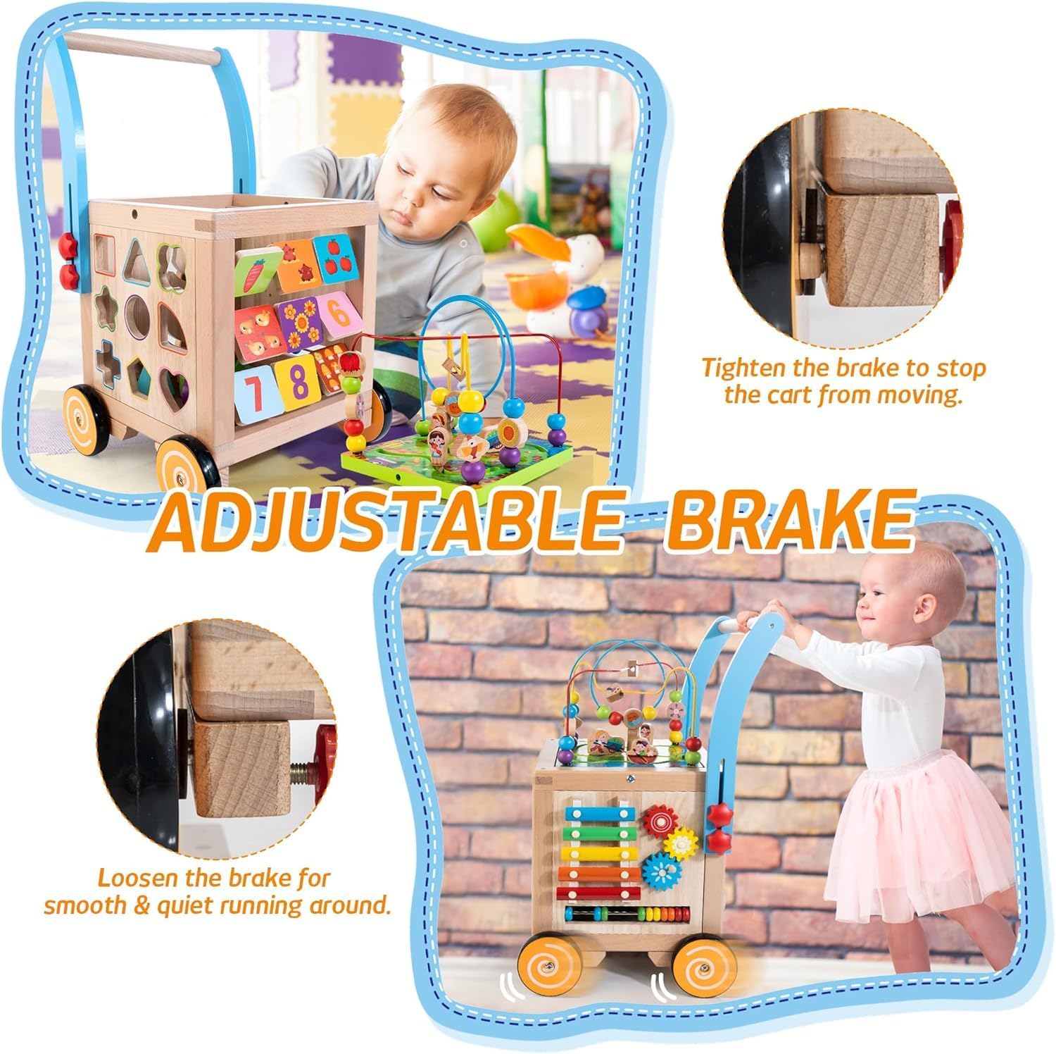 Aeroflux 9-in-1 Wooden Activity Cube Push Walker | Early Learning Educational Toy for Toddlers (12 Months – 4 Years)
