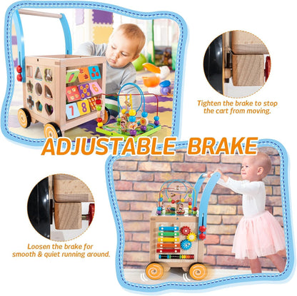 Aeroflux 9-in-1 Wooden Activity Cube Push Walker | Early Learning Educational Toy for Toddlers (12 Months – 4 Years)