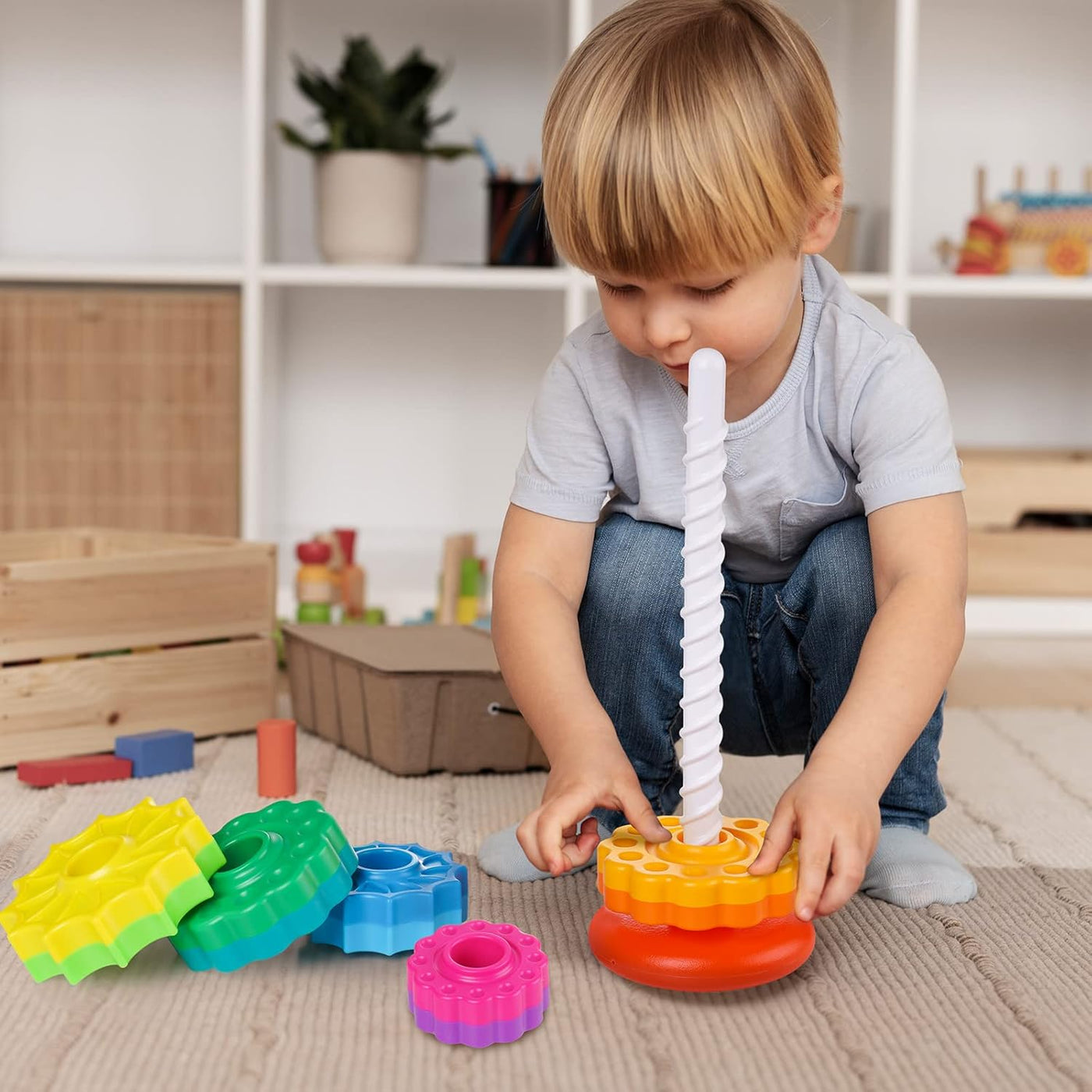 Aeroflux Baby Spinning Toy – Rainbow Stacking Sensory Spin Gears
