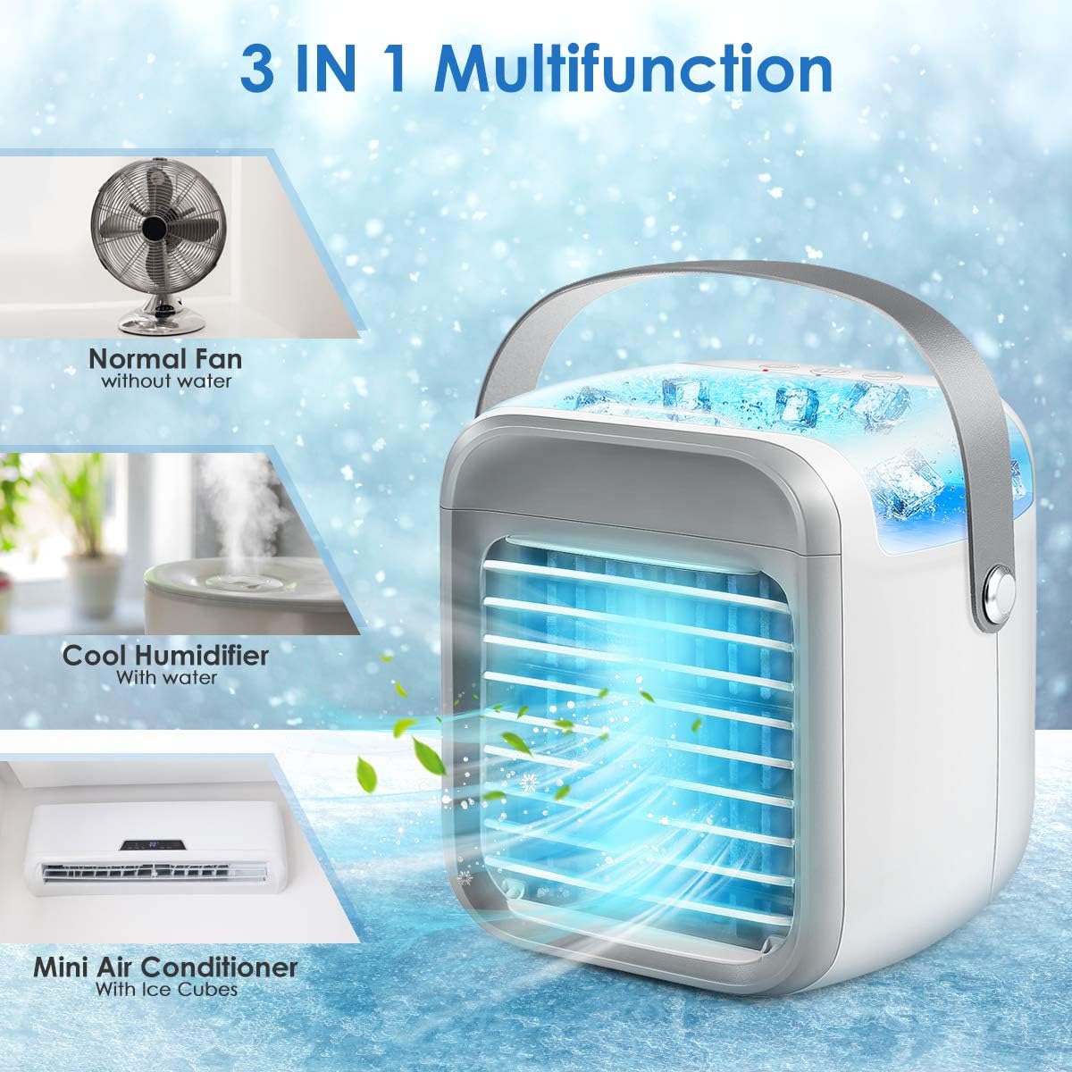 Aeroflux Ultra Mini 3-in-1 Rechargeable Personal Air Conditioner – Air Cooler, Humidifier & Purifier with LED Mood Light