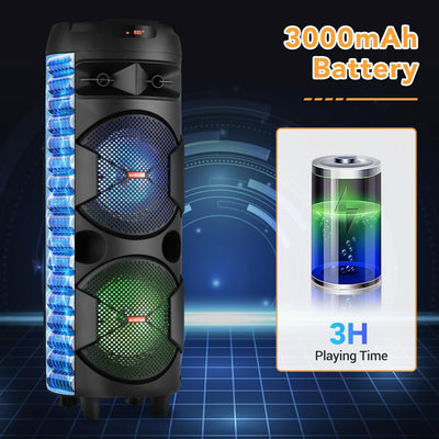 Aeroflux 8" Portable Bluetooth Party Speaker with Microphone and LED Light Display