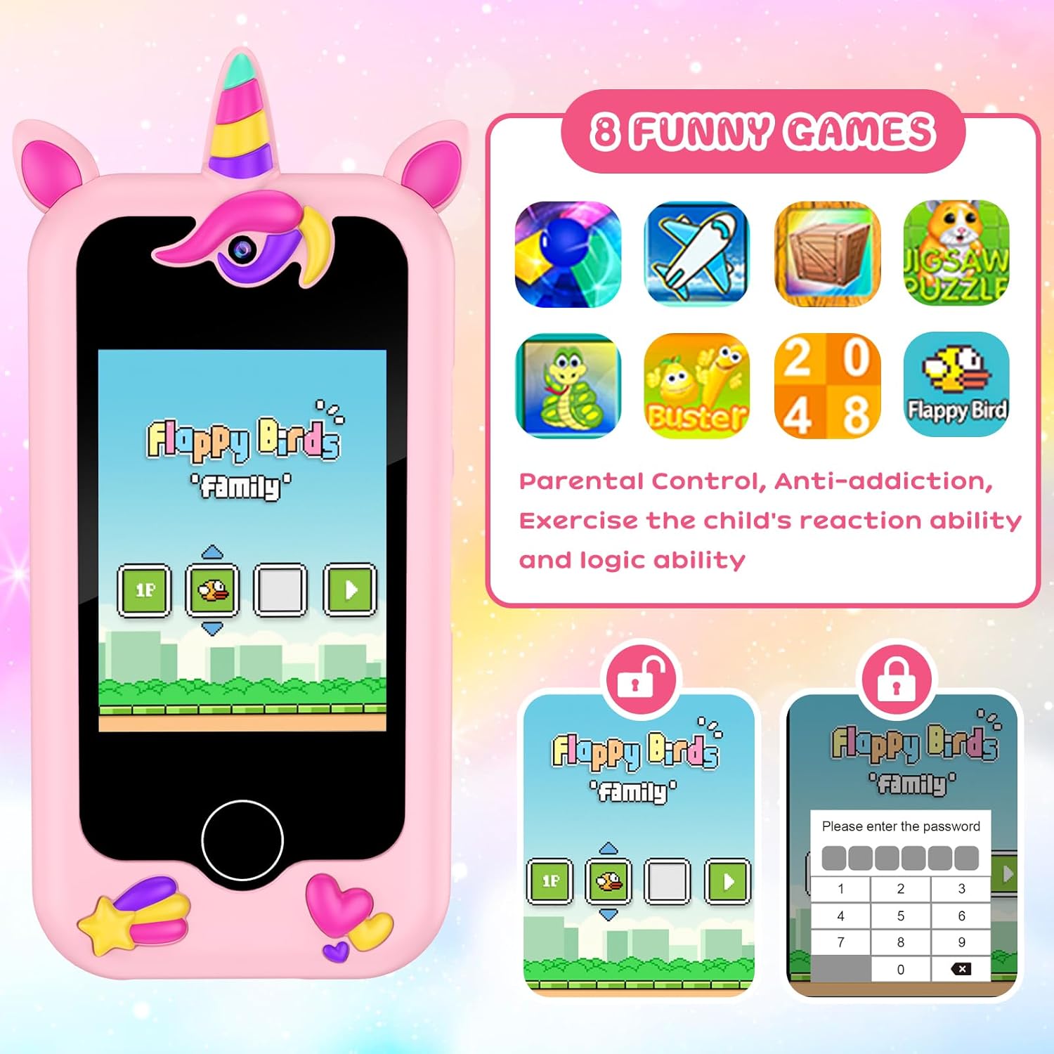 AeroFlux Kids Toy Smart Phone – Unicorn Design (Multifunctional Learning & Play Device)