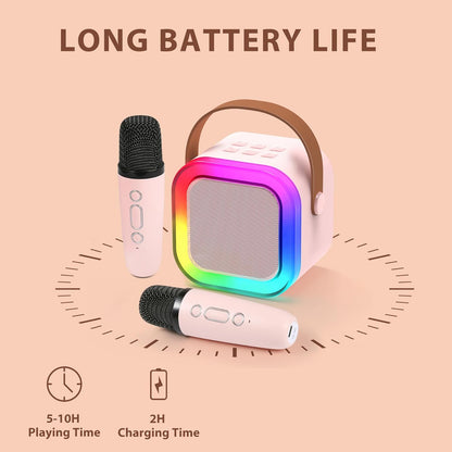 Aeroflux© Mini Karaoke Machines for Kids Adults W/2 Microphones, Portable Bluetooth Speaker, Voice Changing Effects