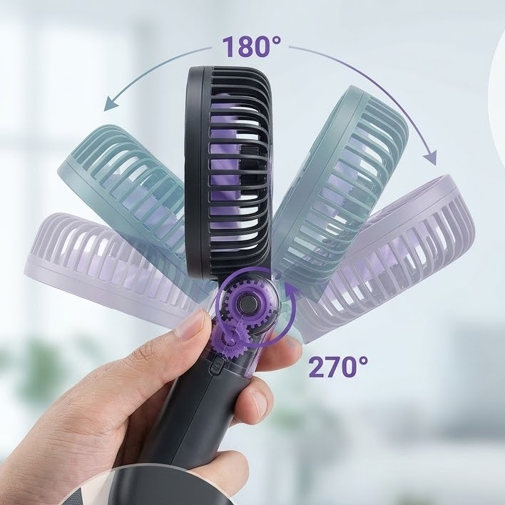 Aeroflux Portable Handheld Turbo Fan – USB Rechargeable with Ice Cooling Plate and Digital Display
