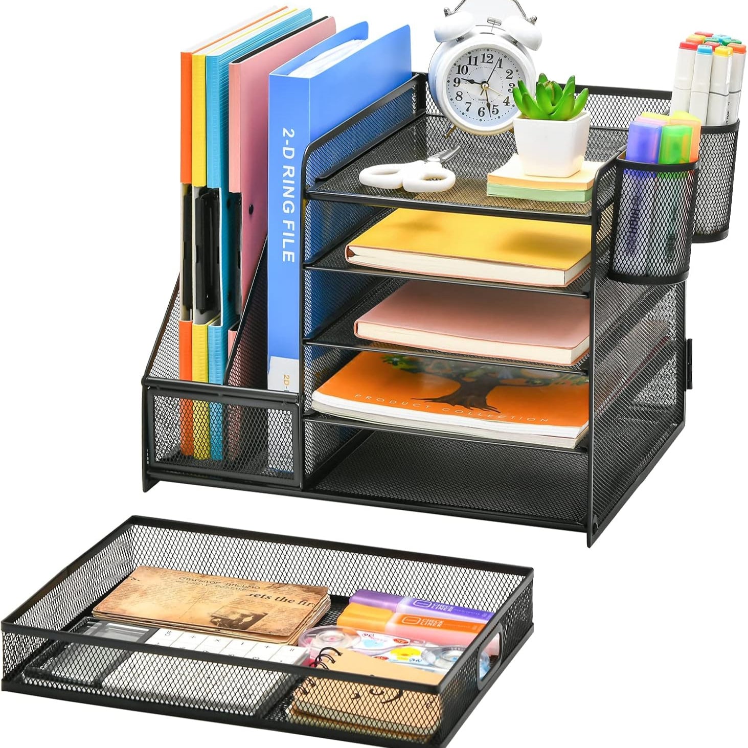 AeroFlux® 5-Tier Mesh Desk Organiser with Drawer & Pen Holders