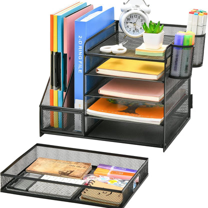 AeroFlux® 5-Tier Mesh Desk Organiser with Drawer & Pen Holders