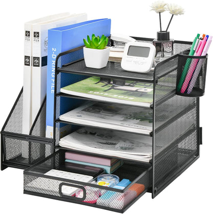 AeroFlux® 5-Tier Mesh Desk Organiser with Drawer & Pen Holders