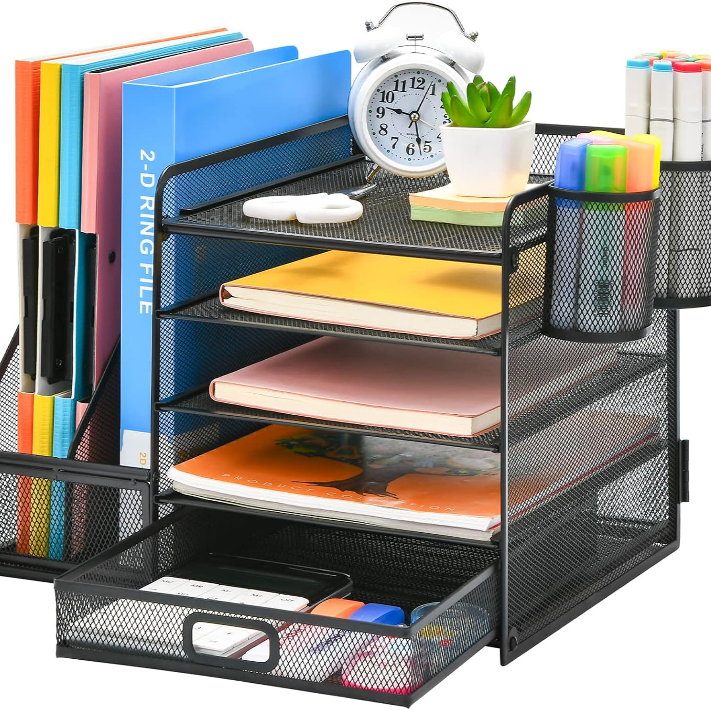 AeroFlux® 5-Tier Mesh Desk Organiser with Drawer & Pen Holders
