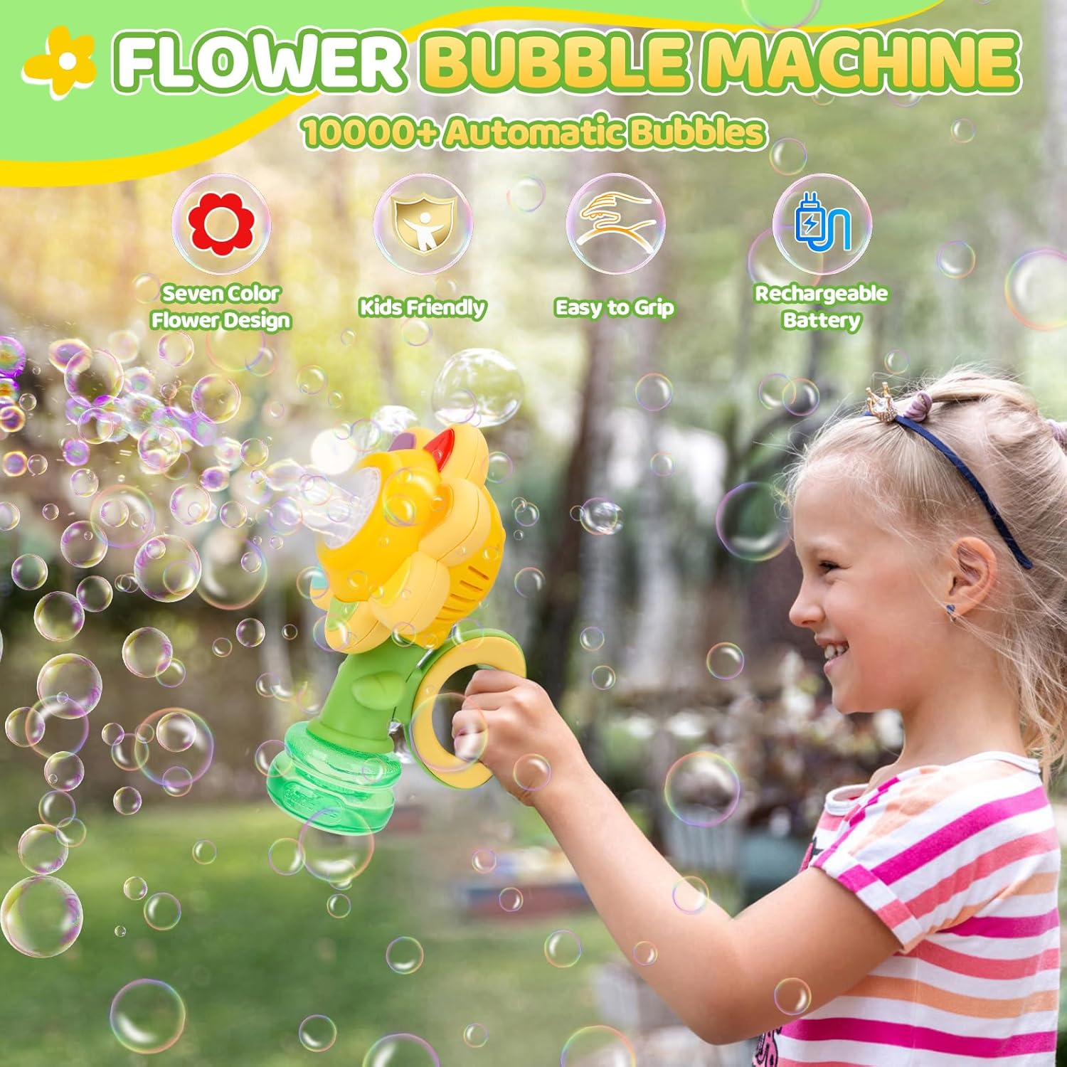 Aeroflux© Sunflower Bubble Machine – Dancing LED Bubble Maker for Magical Outdoor Fun