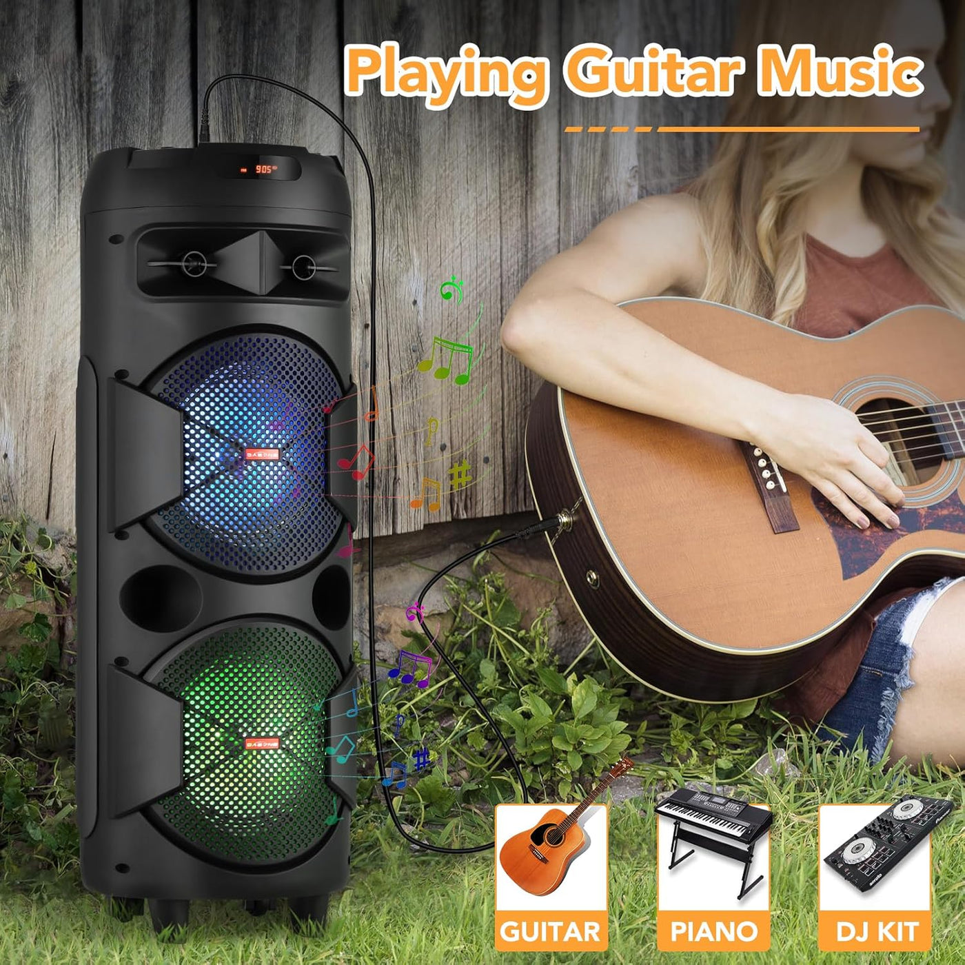 Aeroflux 8" Portable Bluetooth Party Speaker with Microphone and LED Light Display