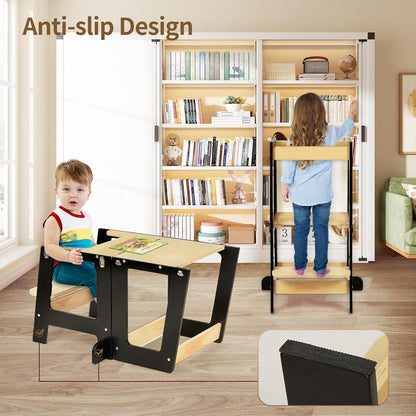 Aeroflux 3-in-1 Toddler Learning Tower with Safety Rail, Mini Desk & Chalkboard