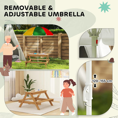 Aeroflux Kids Outdoor Picnic Table with Benches, Sand & Water Play Bins, and Adjustable Parasol