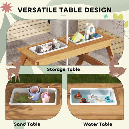Aeroflux Kids Outdoor Picnic Table with Benches, Sand & Water Play Bins, and Adjustable Parasol