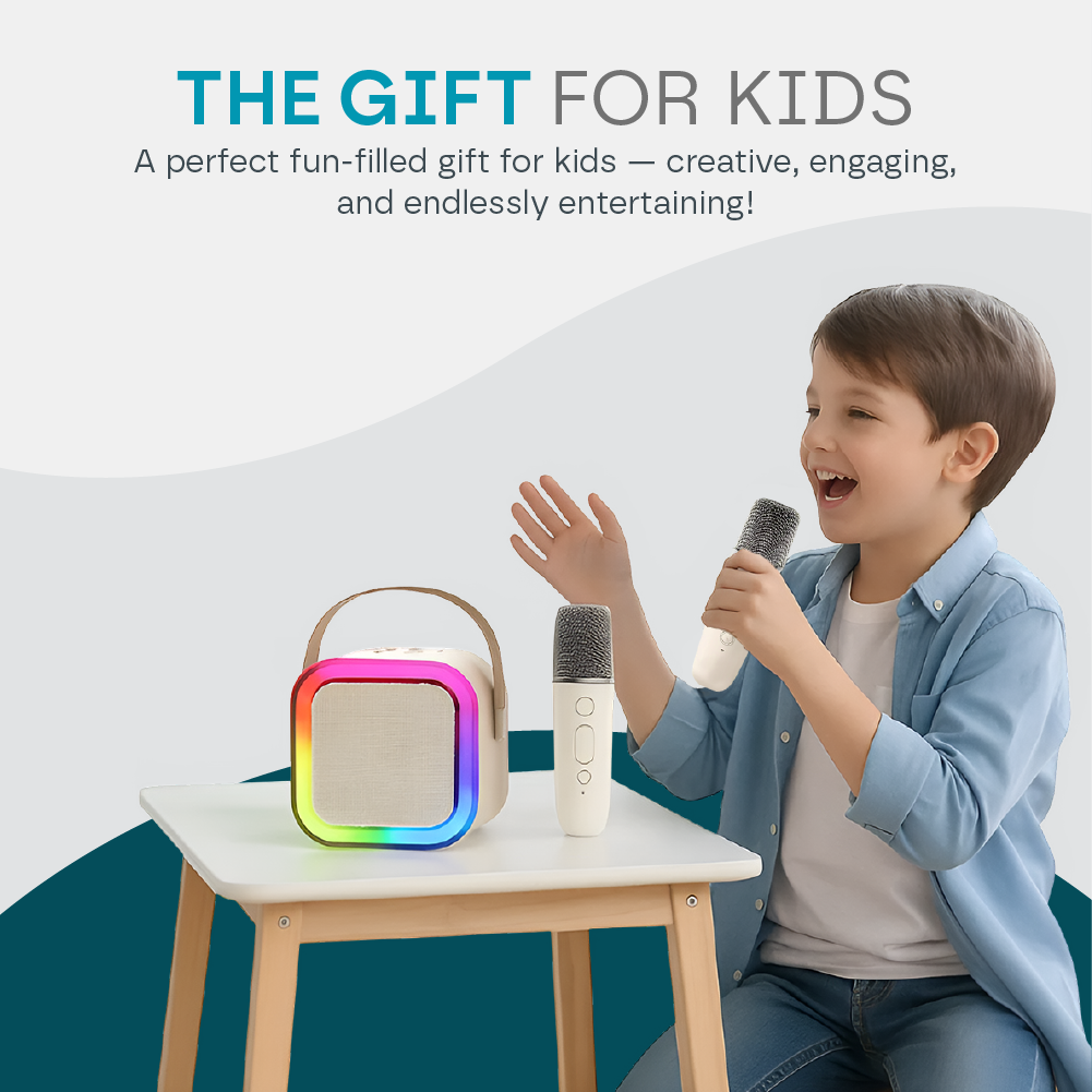 Aeroflux© Mini Karaoke Machines for Kids Adults W/2 Microphones, Portable Bluetooth Speaker, Voice Changing Effects
