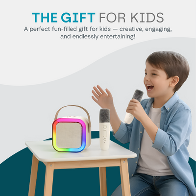 Aeroflux© Mini Karaoke Machines for Kids Adults W/2 Microphones, Portable Bluetooth Speaker, Voice Changing Effects