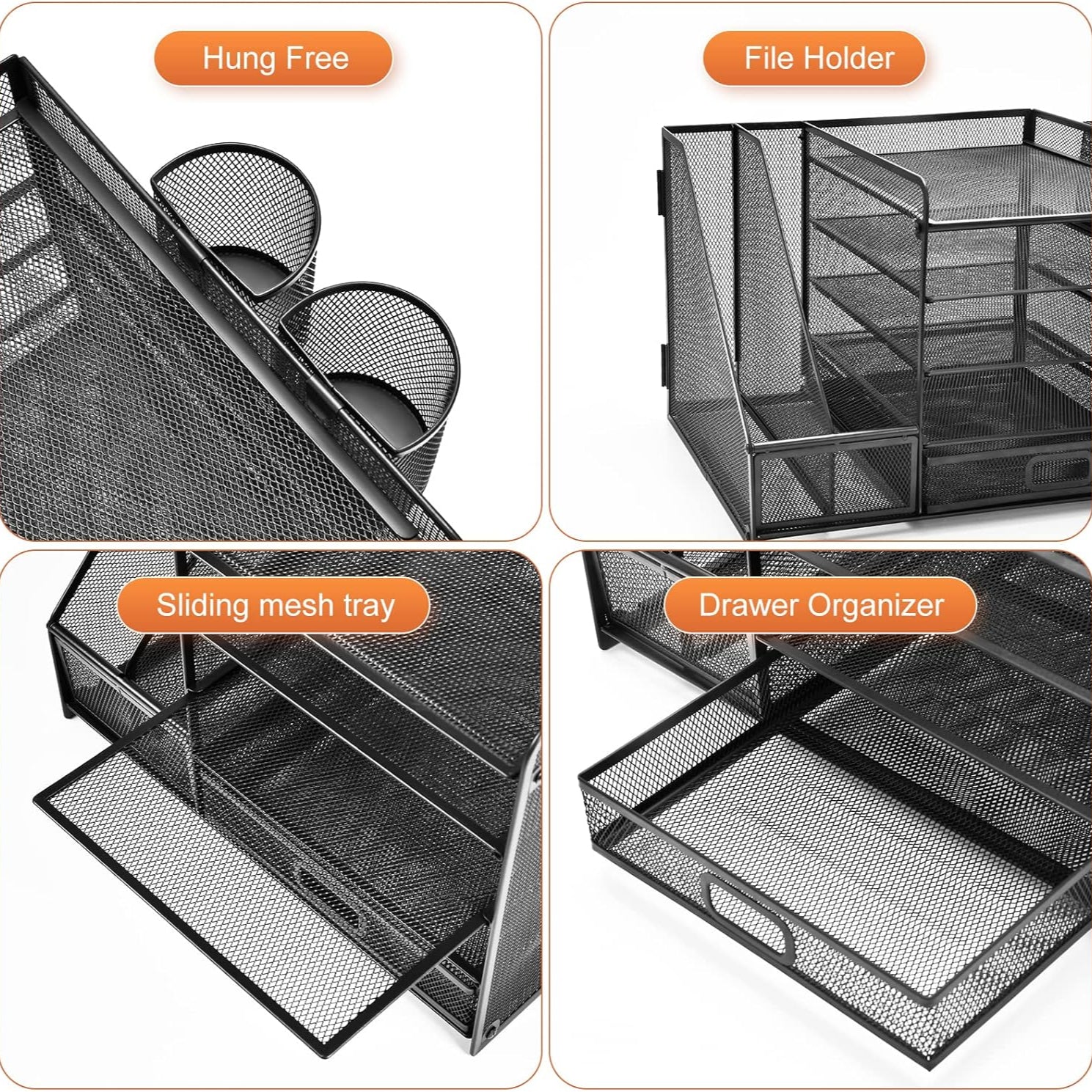 AeroFlux® 5-Tier Mesh Desk Organiser with Drawer & Pen Holders