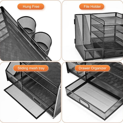 AeroFlux® 5-Tier Mesh Desk Organiser with Drawer & Pen Holders