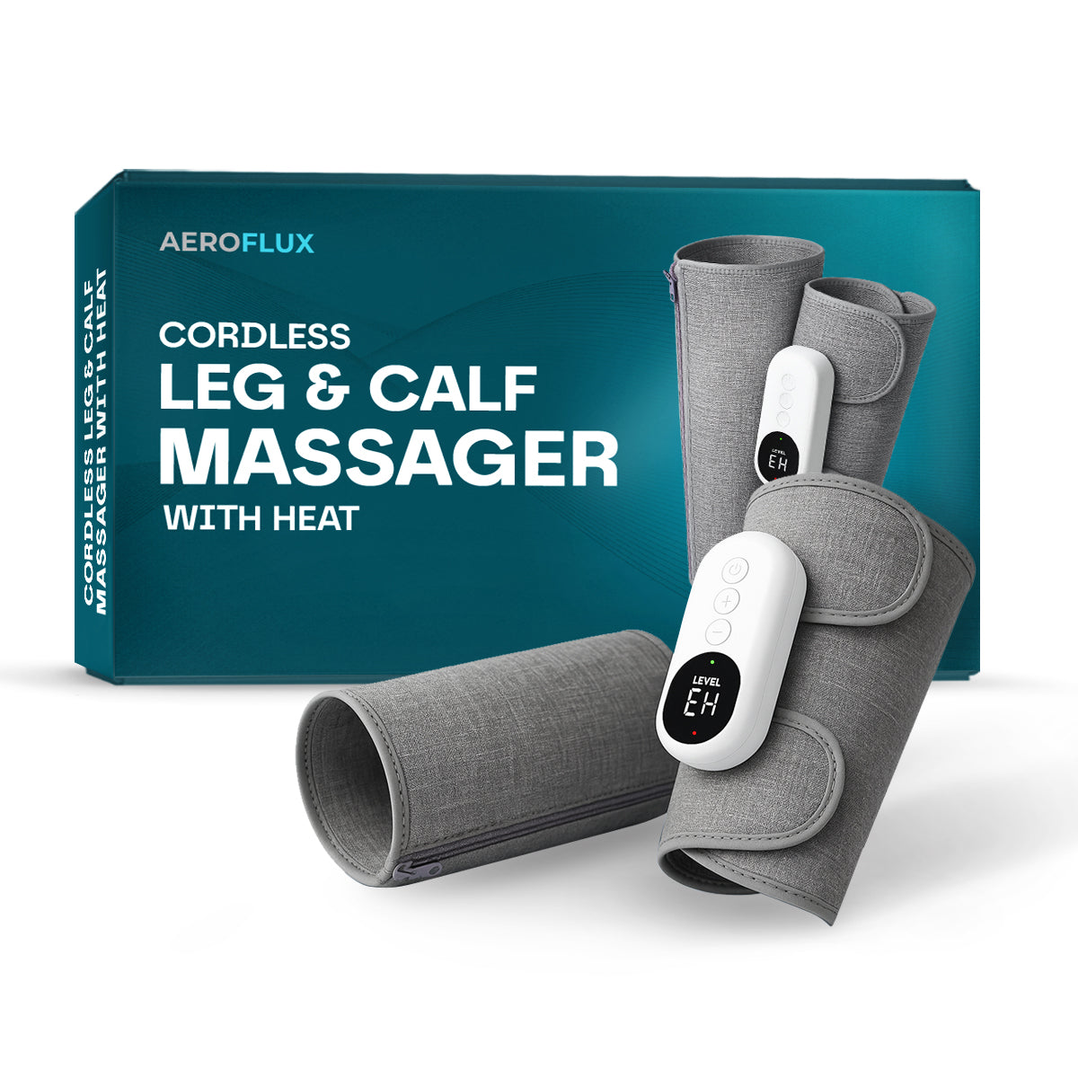 Aeroflux® Cordless Leg & Calf Massager w/ Heat: Air Compression Therapy, 3 Modes, Rechargeable Design