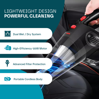 Aeroflux® Cordless Handheld Vacuum Cleaner – Cars, Wet & Dry, Portable, Rechargeable (120W)