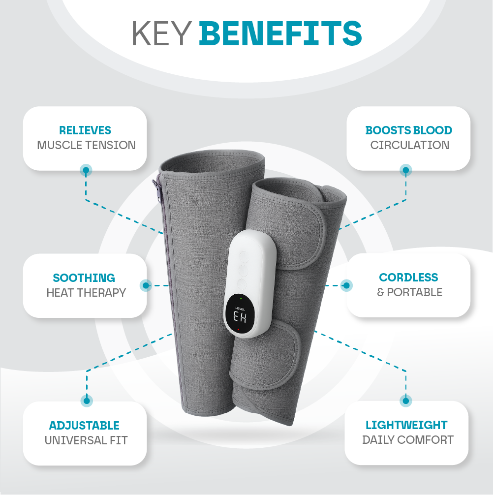 Aeroflux® Cordless Leg & Calf Massager w/ Heat: Air Compression Therapy, 3 Modes, Rechargeable Design