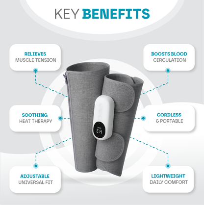 Aeroflux® Cordless Leg & Calf Massager w/ Heat: Air Compression Therapy, 3 Modes, Rechargeable Design
