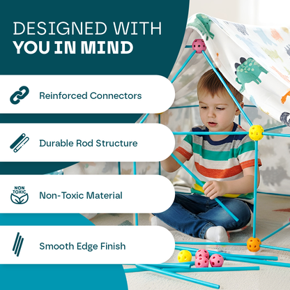 Aeroflux© Kids DIY Fort STEM Building Kit Toy - 72Pcs or 144Pcs DIY - Play House, Best Secret Base