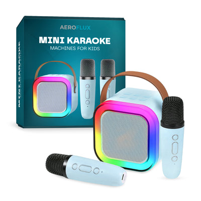 Aeroflux© Mini Karaoke Machines for Kids Adults W/2 Microphones, Portable Bluetooth Speaker, Voice Changing Effects