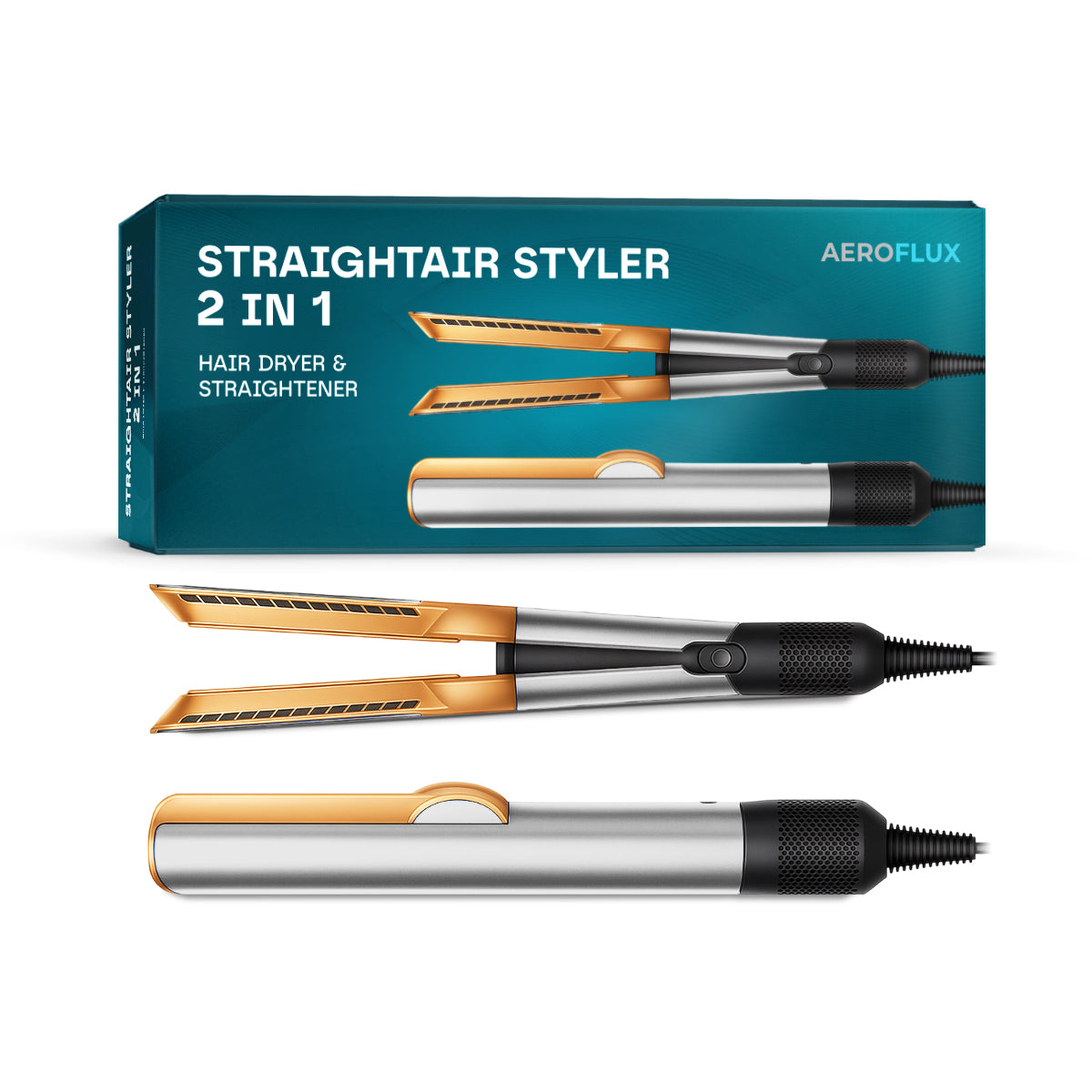 Aeroflux© Premium Luxury Airstrait 2-in-1 Styler Straightener & Hair Dryer