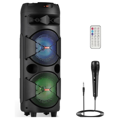 Aeroflux 8" Portable Bluetooth Party Speaker with Microphone and LED Light Display