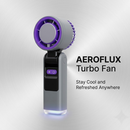 Aeroflux Portable Handheld Turbo Fan – USB Rechargeable with Ice Cooling Plate and Digital Display