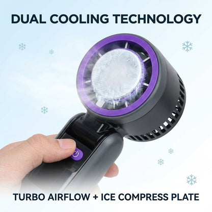 Aeroflux Portable Handheld Turbo Fan – USB Rechargeable with Ice Cooling Plate and Digital Display