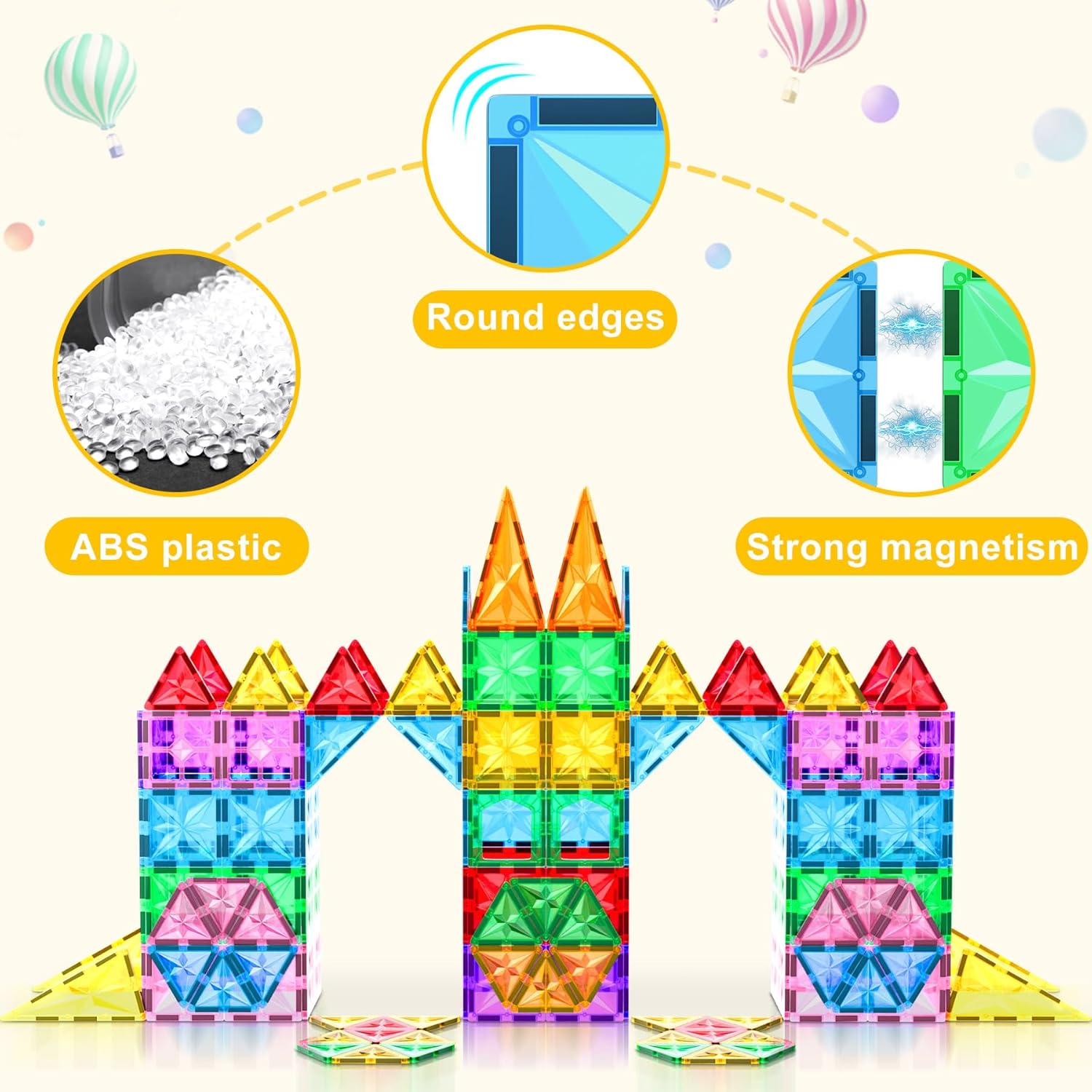Theroflex© Magnetic Building Tiles - 64 Pcs or 119 Pcs - STEM Blocks