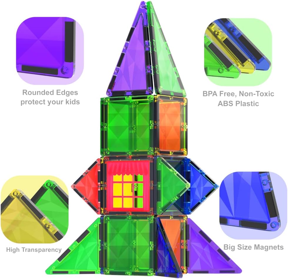 Theroflex© Magnetic Building Tiles - 64 Pcs or 119 Pcs - STEM Blocks