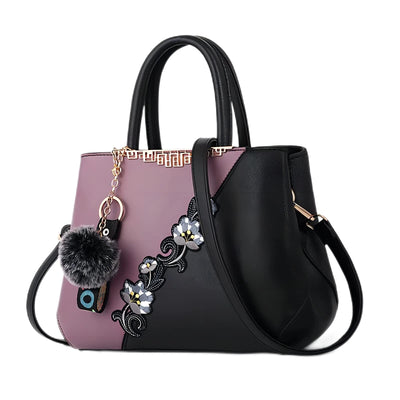 Aeroflux Women’s Embroidered Top Handle & Shoulder Bag – Elegant PU Leather Shopper with Detachable Strap